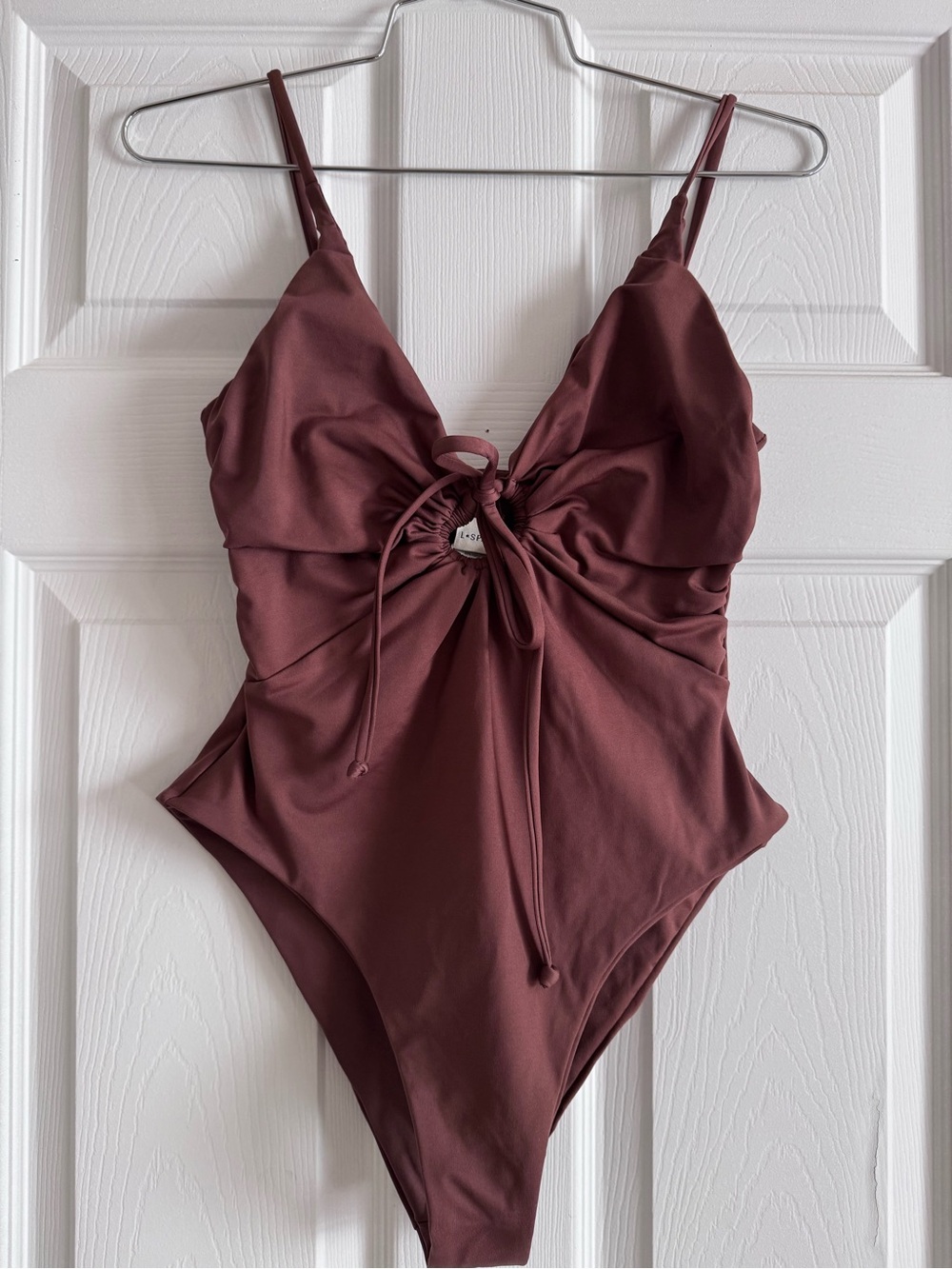 L•Space Brand One-Piece Swimsuit with Front Tie - Brown. Size M